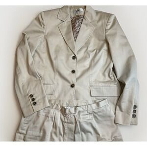 Le Suit Pant Suit Size 10‎ Khaki Cotton Stretch Wide Leg Y2K